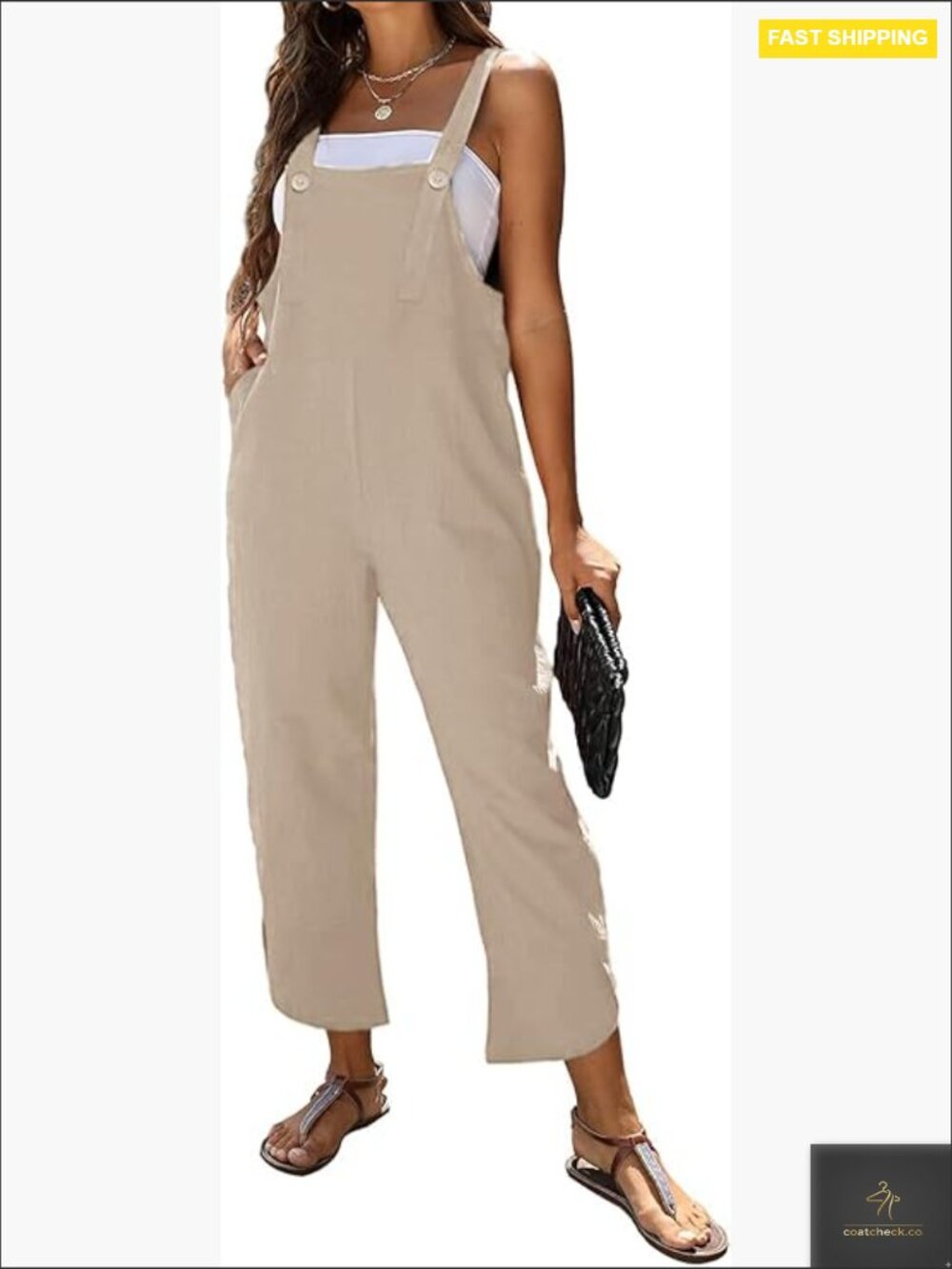 Women's Beige Utility Jumpsuit - Relaxed Overalls